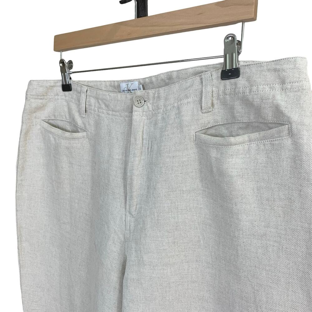 Calvin Klein Size 6 Linen Cotton Wide Leg High Rise Ankle Pants Light Beige - Picture 4 of 8